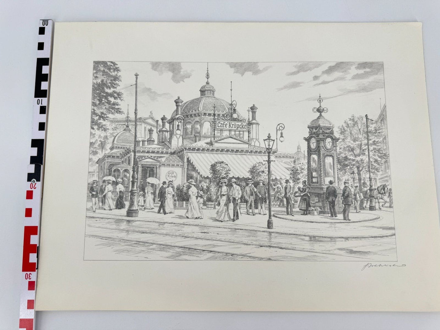 * HEINZ WEHLISCH ZEICHNUNG CAFÉ KRÖPCKE HANNOVER 1885 ANSICHT SIG
