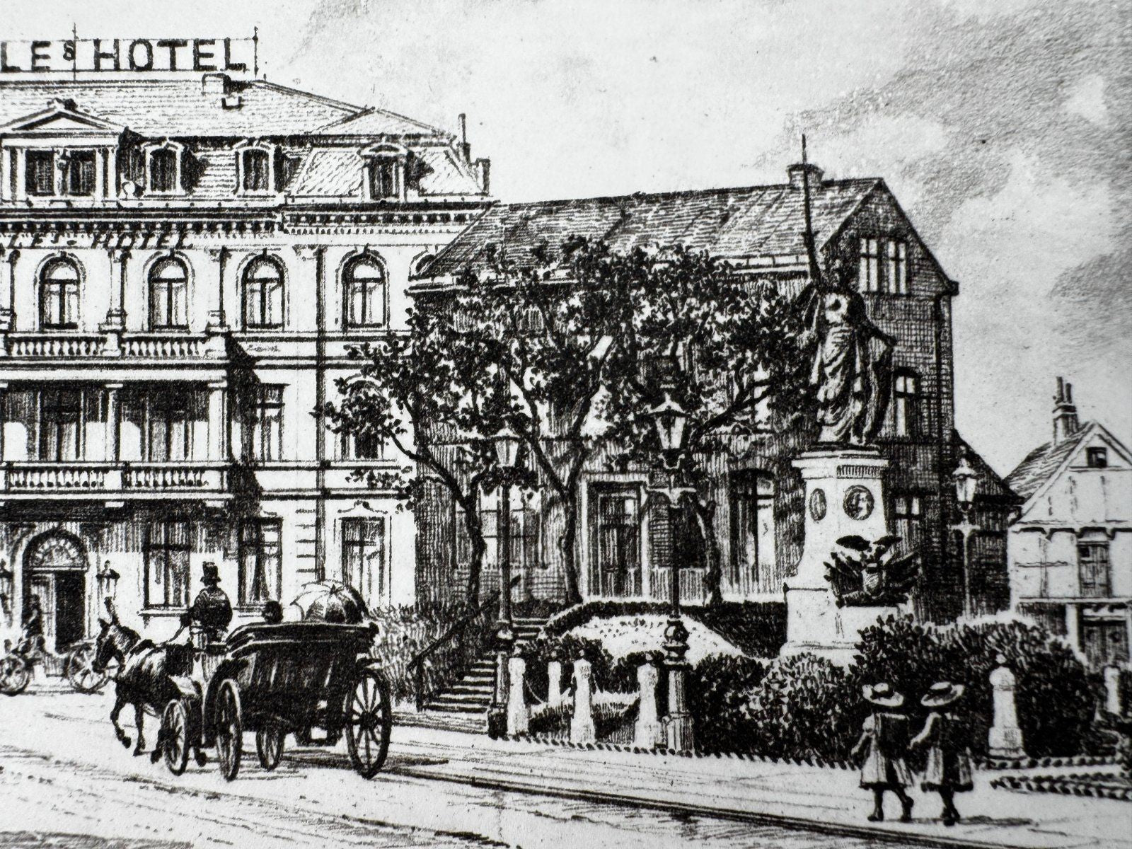 * HEINZ WEHLISCH ORIGINAL RADIERUNG CUXHAVEN DÖLLES HOTEL 1900 ANSICHT AK