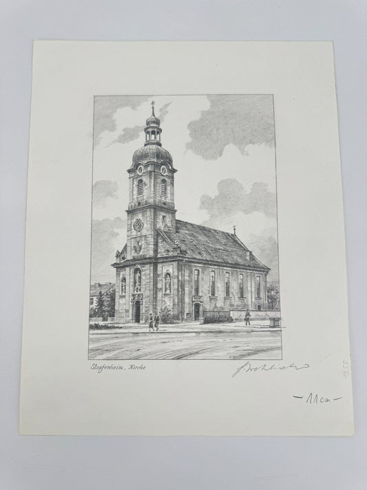 * HEINZ WEHLISCH ZEICHNUNG STOPFENHEIM KIRCHE ST AUGUSTINUS ANSIC