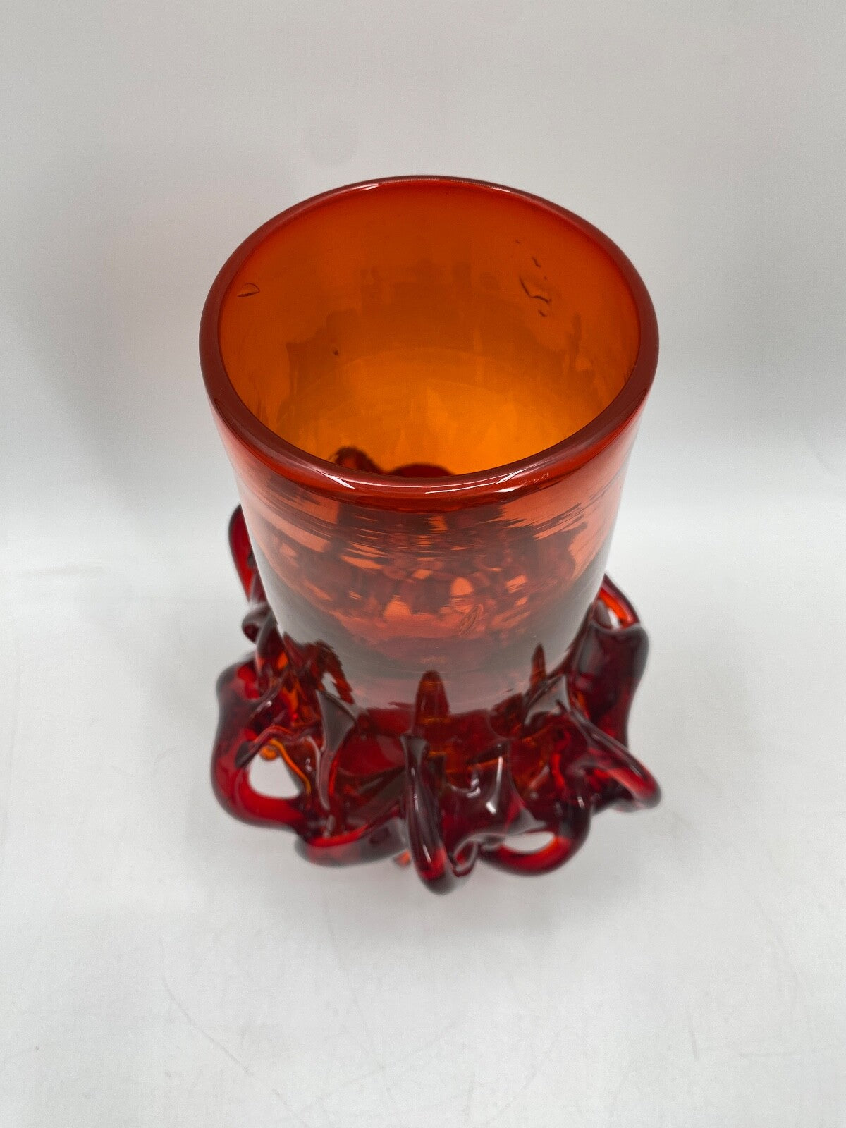 * VASE GLASVASE ROT JERZY SLUCZAN ORKUSZ KRAKAU GLASWAREN HANDARBEIT 70 VINTAGE