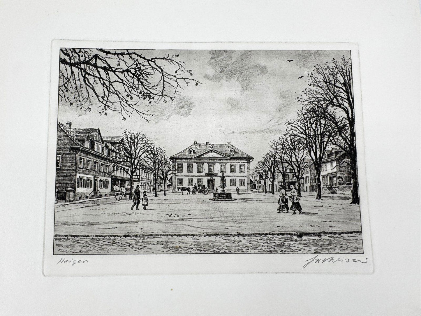 * HEINZ WEHLISCH ORIGINAL RADIERUNG HAIGER MARKTPLATZ ANSICHT
