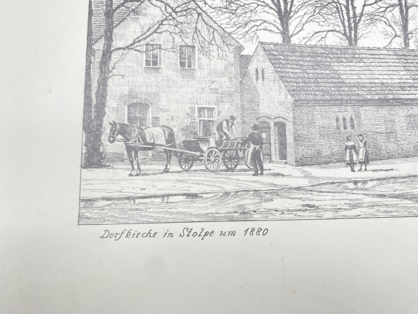 DEUTSCHER KÜNSTLER HEINZ WEHLISCH ZEICHNUNG DORFKIRCHE IN STOLPE  1880 SIGNIERT