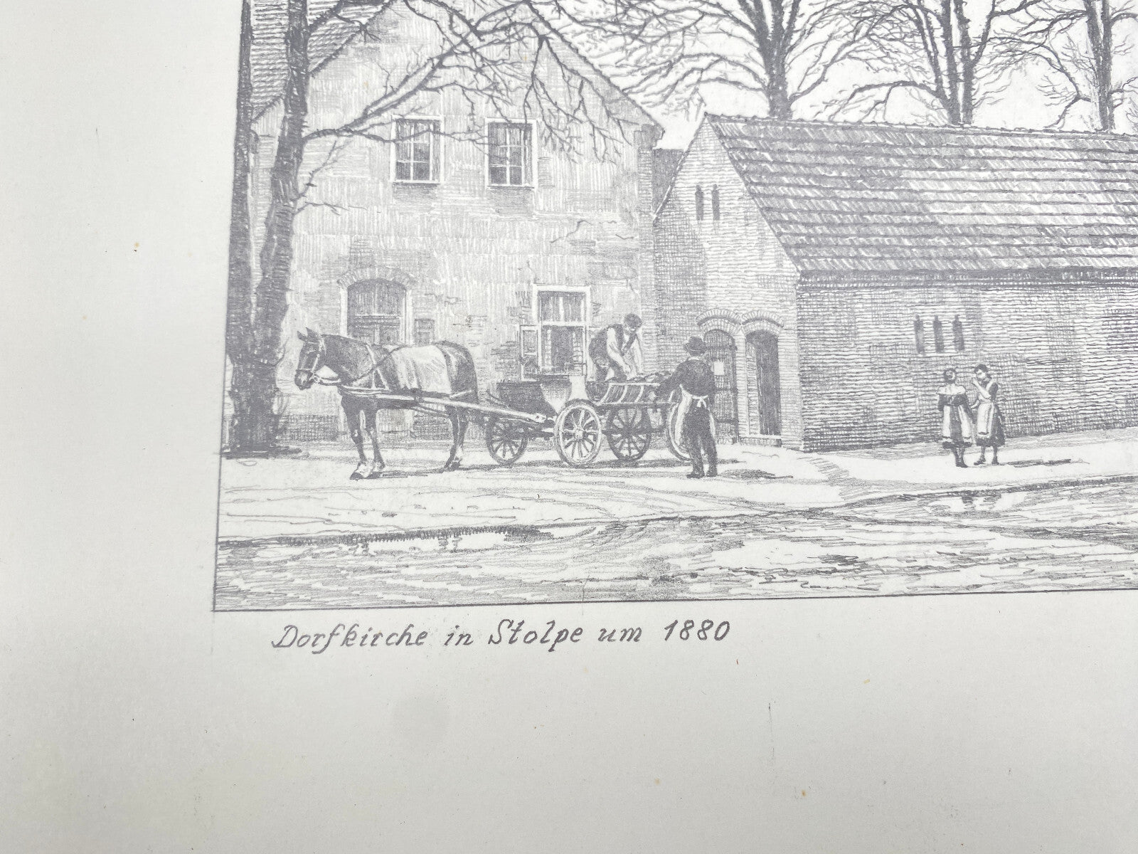 DEUTSCHER KÜNSTLER HEINZ WEHLISCH ZEICHNUNG DORFKIRCHE IN STOLPE  1880 SIGNIERT