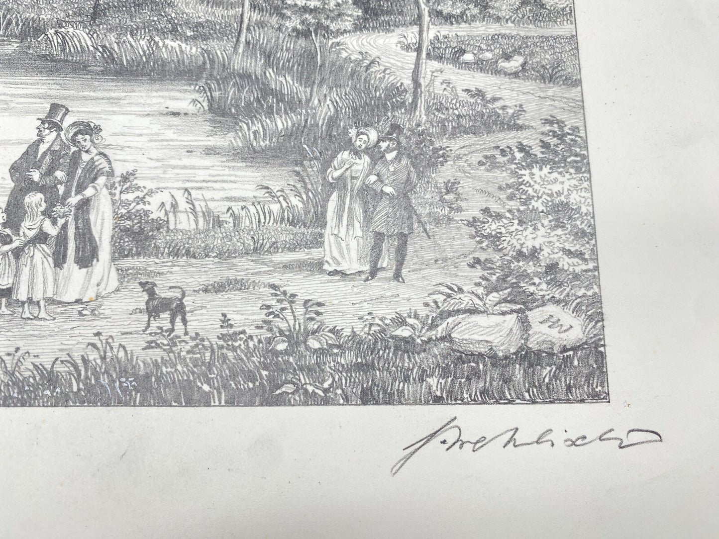 HEINZ WEHLISCH ZEICHNUNG BERLIN DIE DORFKIRCHE TEMPELHOF UM 1840 HANDSIGNIERT