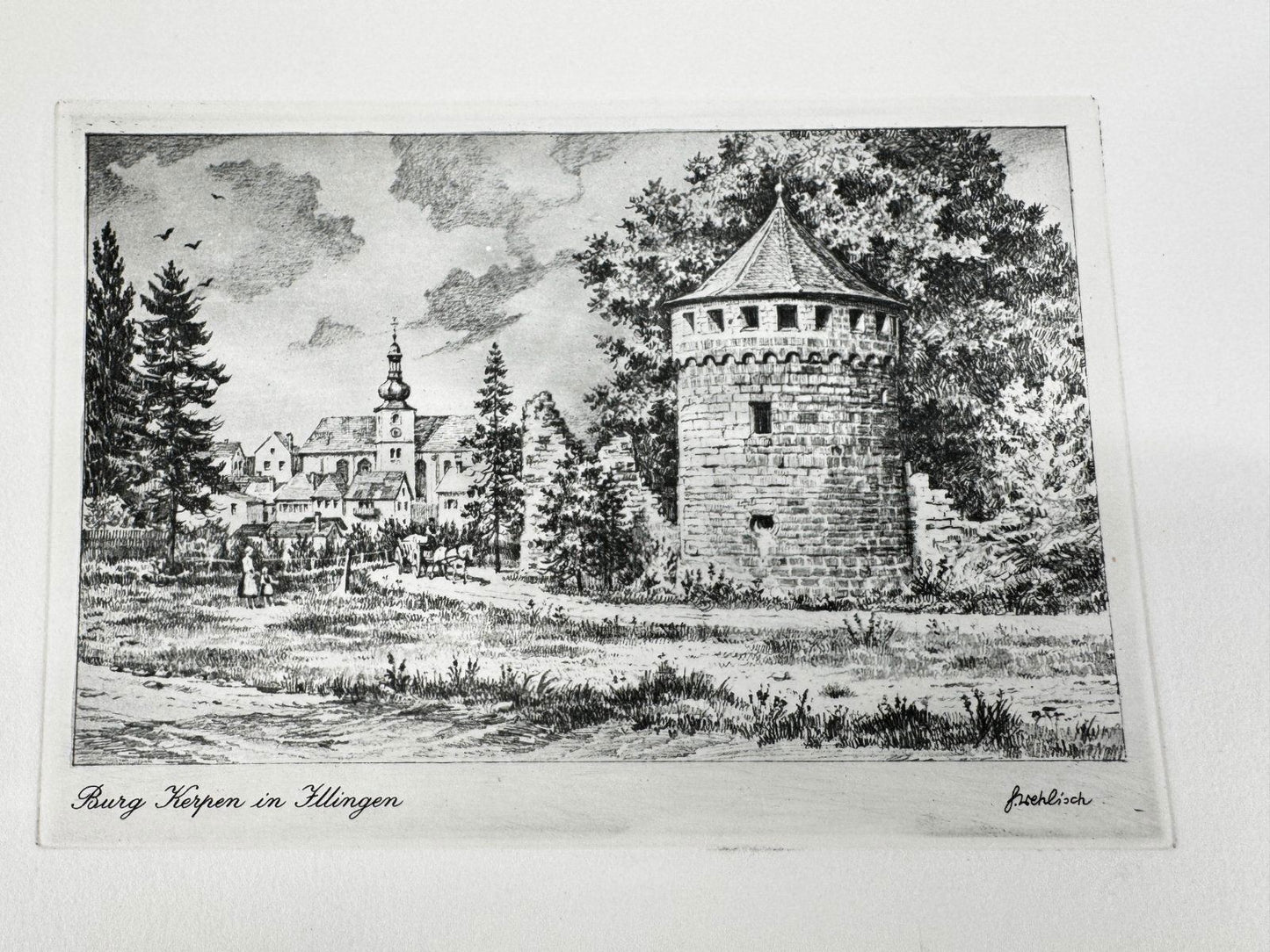 * HEINZ WEHLISCH RADIERUNG BURG KERPEN IN ILLINGEN ANSICHT SIGNIE