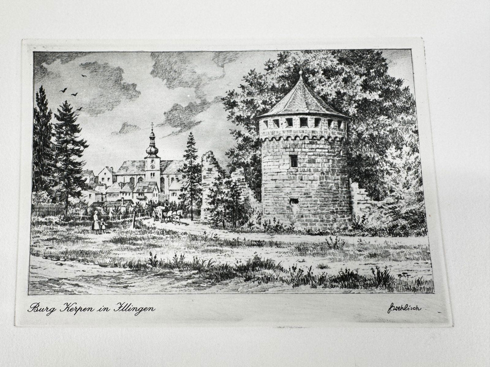 * HEINZ WEHLISCH RADIERUNG BURG KERPEN IN ILLINGEN ANSICHT SIGNIE