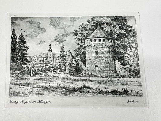 * HEINZ WEHLISCH RADIERUNG BURG KERPEN IN ILLINGEN ANSICHT SIGNIE