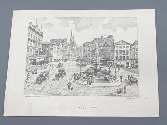 DEUTSCHER KÜNSTLER HEINZ WEHLISCH ZEICHNUNG LÜBECK KLINGENBERG 1890 HANDSIGNIERT