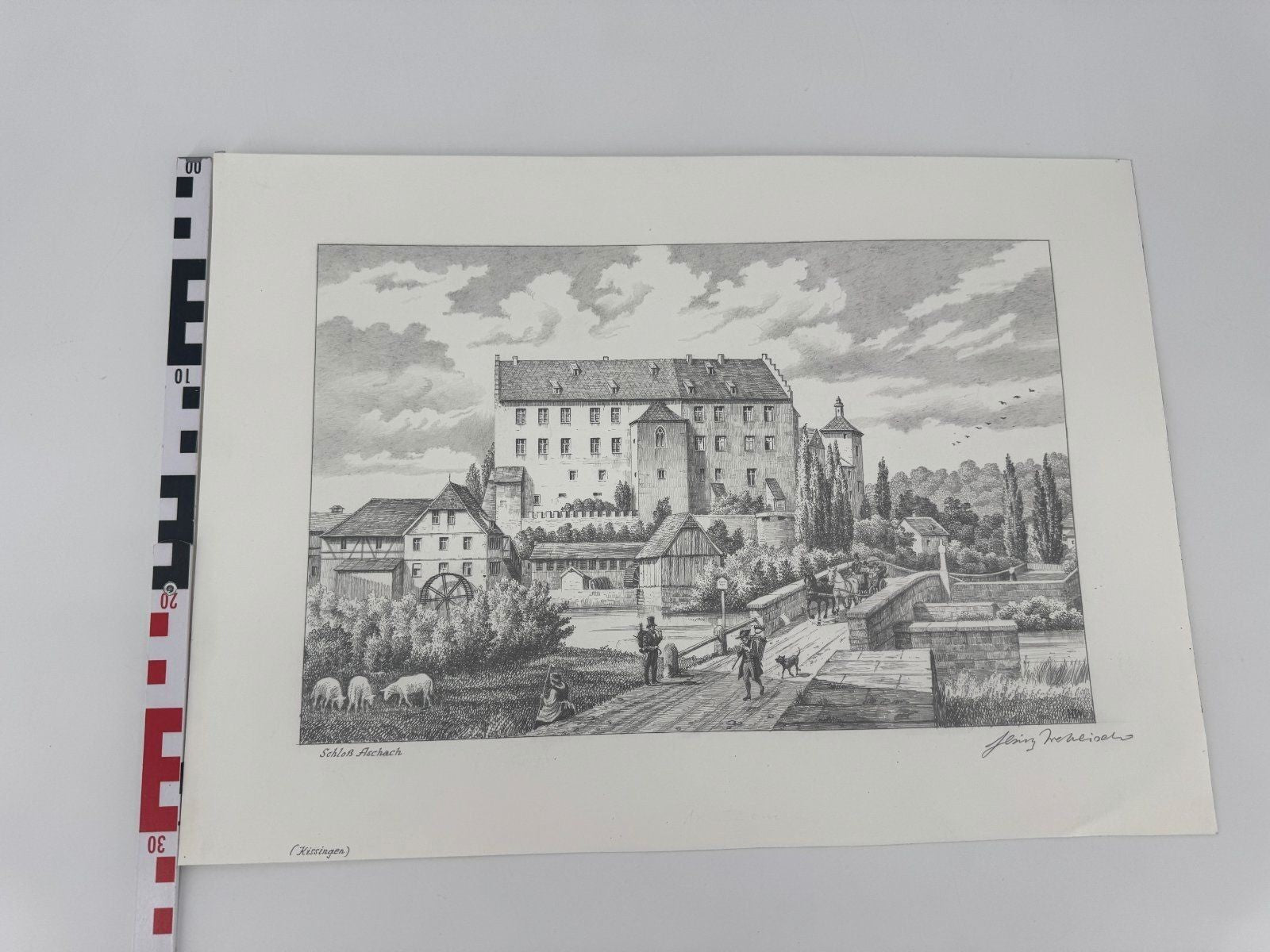 * HEINZ WEHLISCH ZEICHNUNG SCHLOß ASCHACH KISSINGEN ANSICHT SIGNI