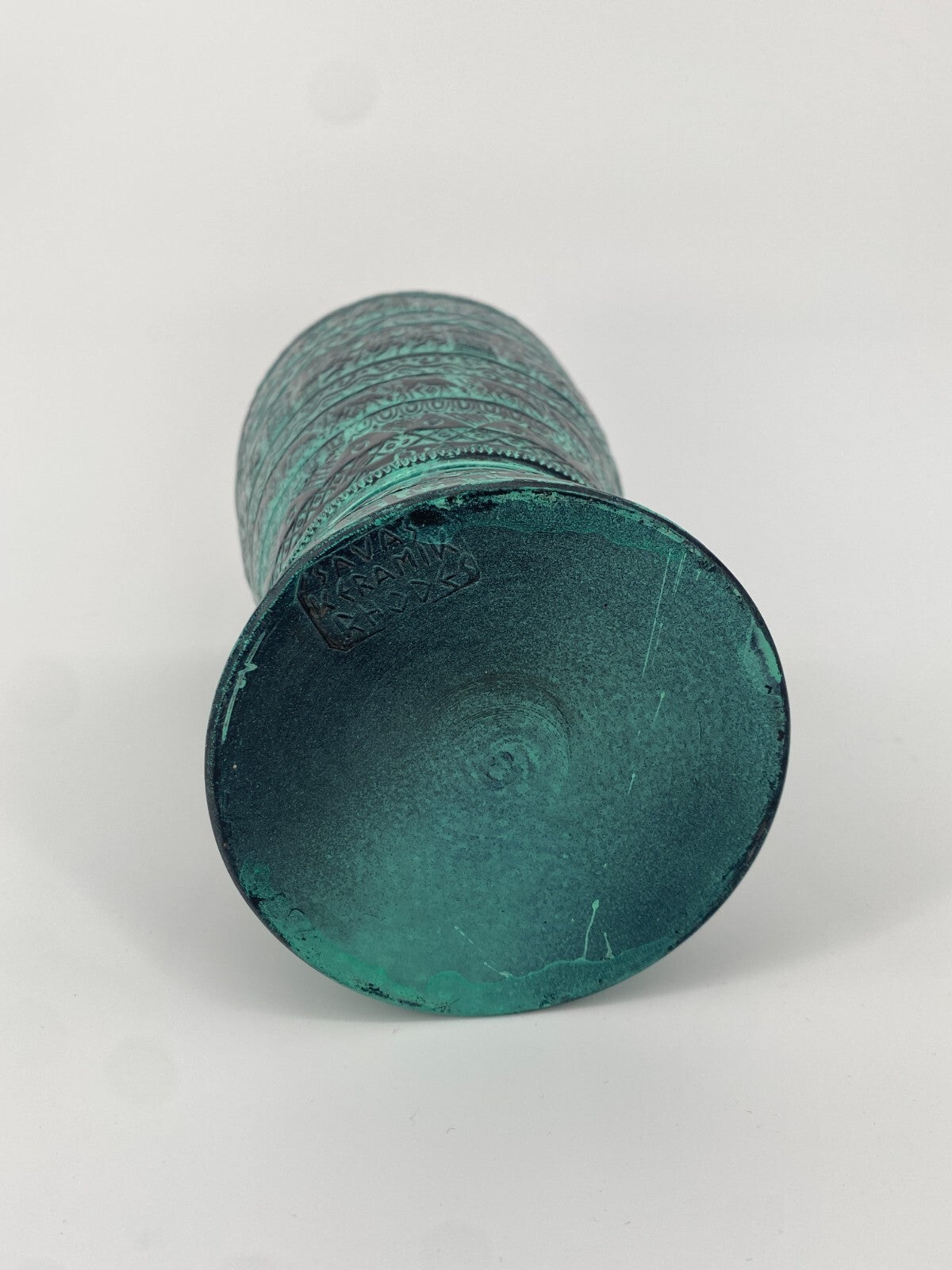 * 2x GRIECHISCHE KERAMIK VASEN RELIEF VASE SAVAS RHODES TÜRKIS ROT