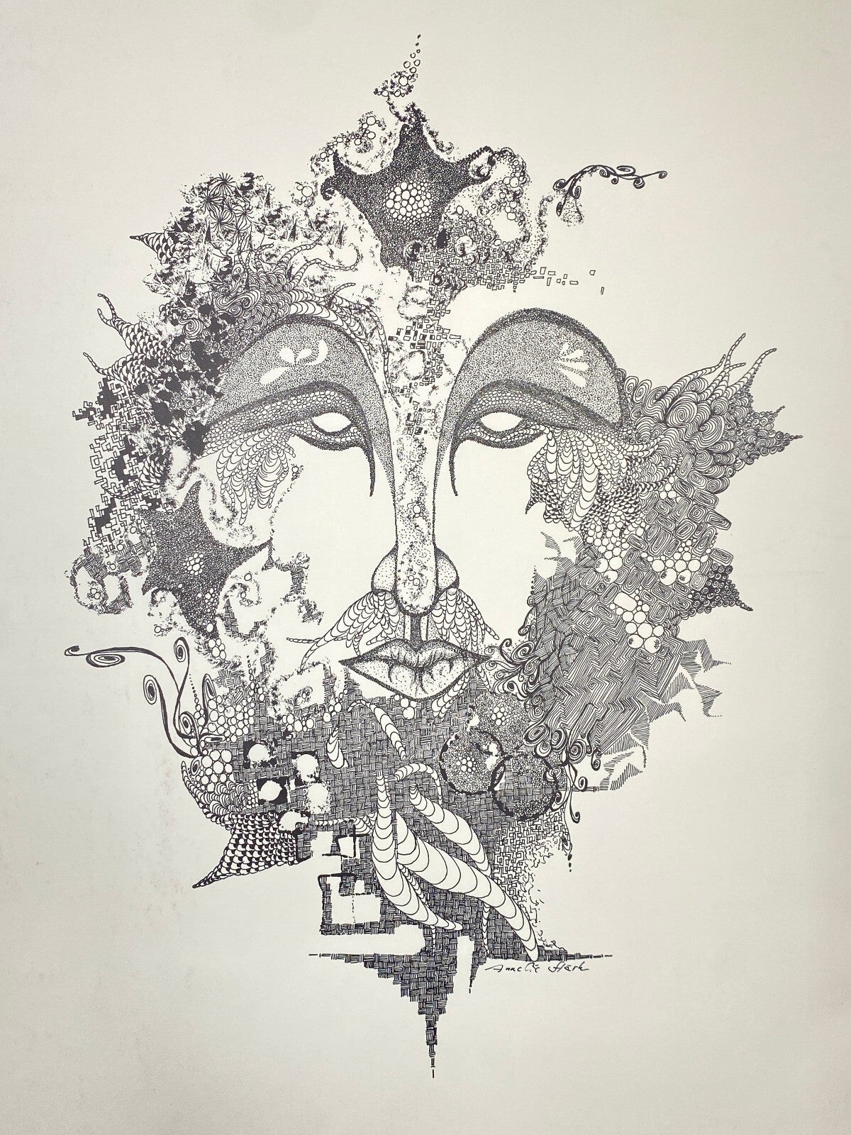 * 1v2 ANNELIE STÄRK GRAFIK DRUCK ABSTRAKT SURREAL GESICHT ZEICHNUNG SIGNIERT 70