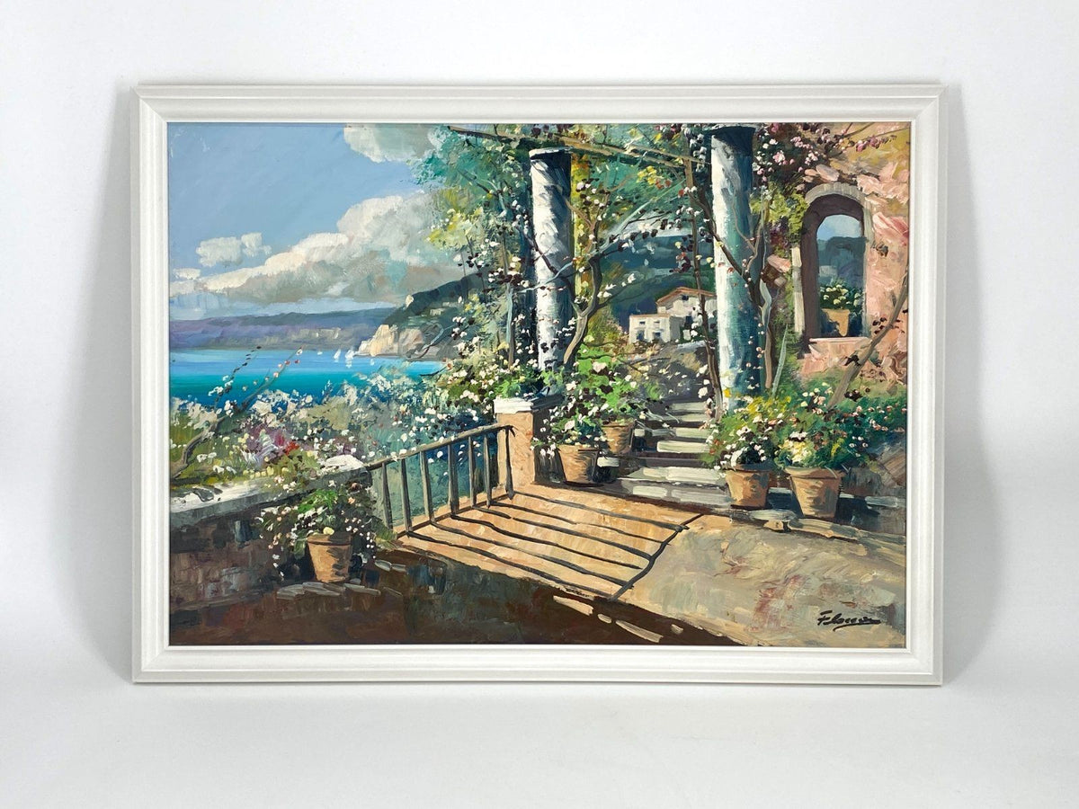 *ACRYLGEMÄLDE MEDITERRAN MITTELMEER TERRASSE LANDHAUS LANDSCHAFT