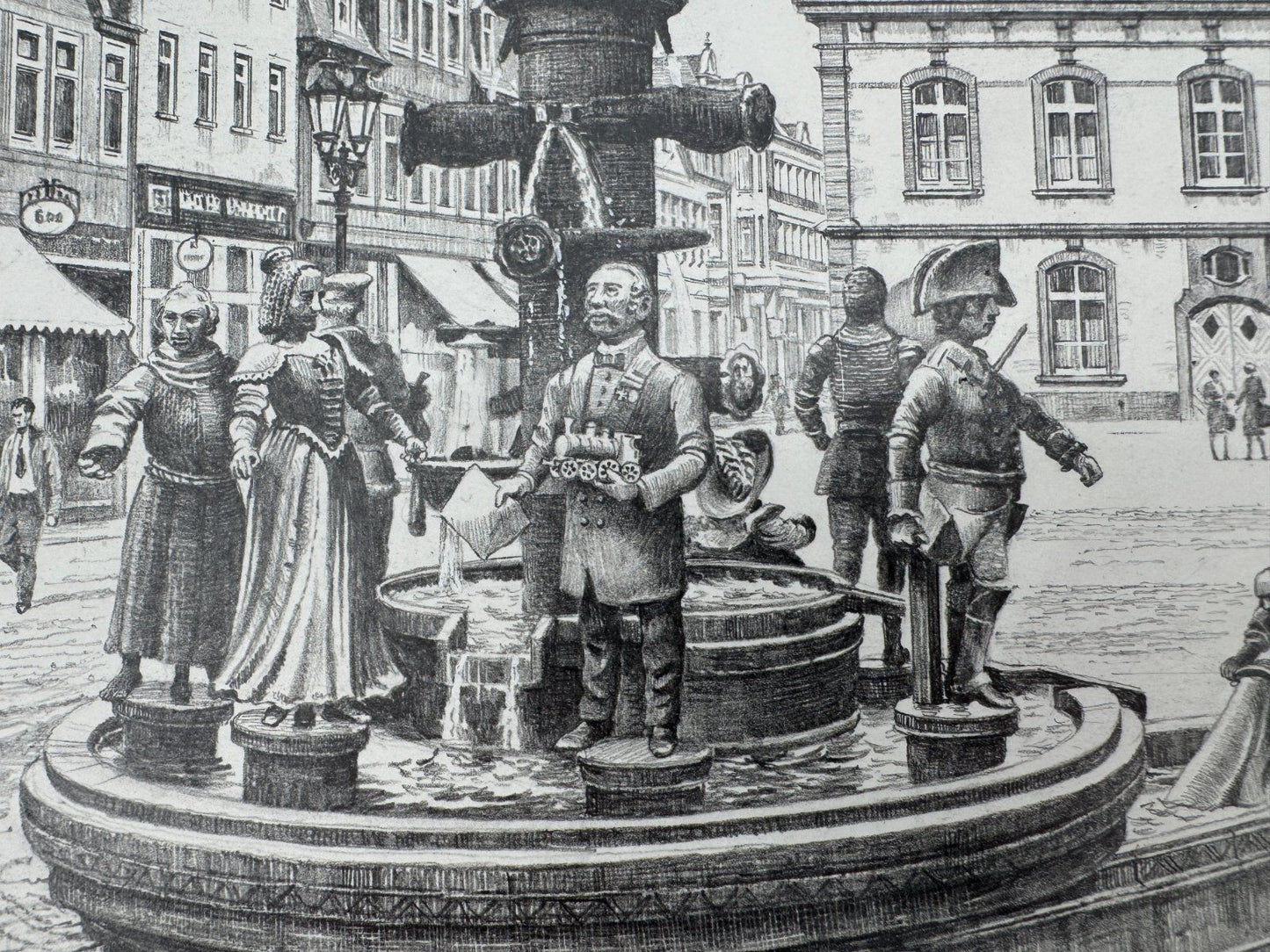 * HEINZ WEHLISCH ZEICHNUNG LIPPSTADT DER BÜRGERBRUNNEN ANSICHT SIGNIERT