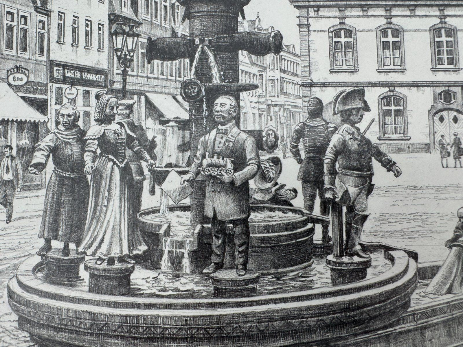 * HEINZ WEHLISCH ZEICHNUNG LIPPSTADT DER BÜRGERBRUNNEN ANSICHT SIGNIERT