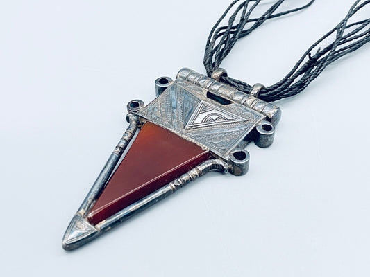 TUAREG KETTE ANHÄNGER KARNEOL SPITZE SILBER AFRIKA ETHNISCHER SCHMUCK
