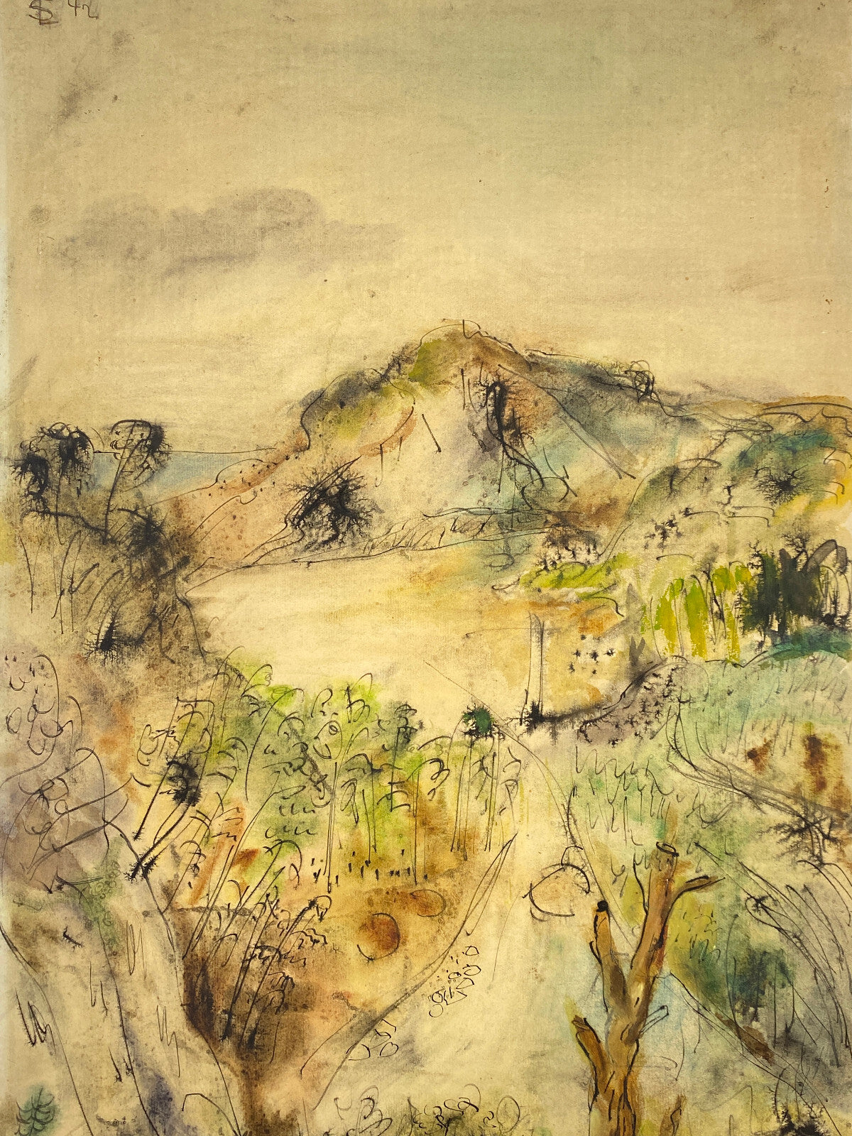 * SIEGMUND LYMPASIK GEMÄLDE MALEREI LANDSCHAFT MISCHTECHNIK TEMPERA TUSCHE