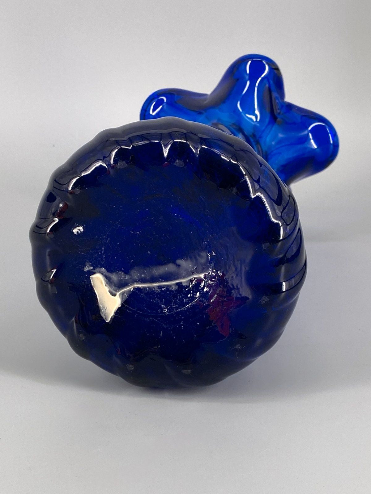 * MID CENTURY MURANO GLAS VASE KOBALT BLAU SPIRALE MUNDGEBLASEN