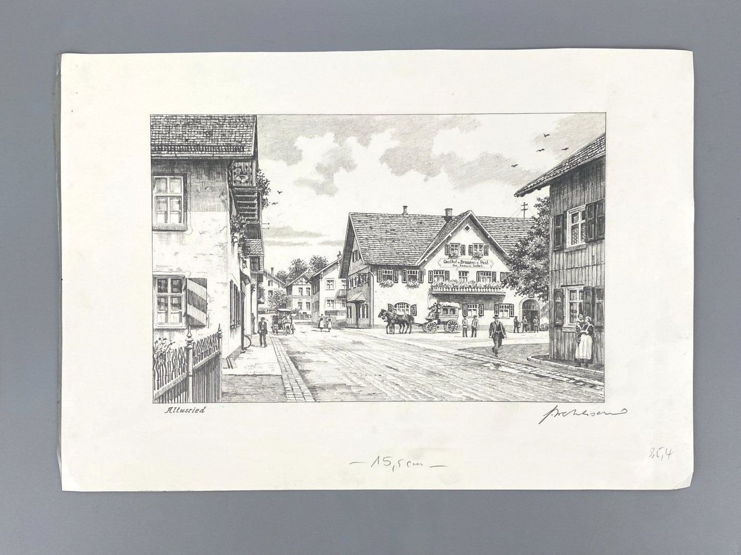 * HEINZ WEHLISCH ZEICHNUNG ALTUSRIED OBERALLGÄU ANSICHT SIGNIERT