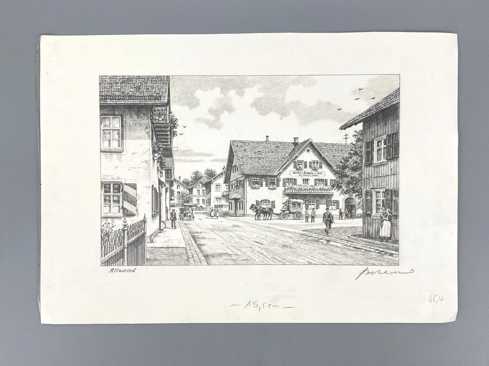 * HEINZ WEHLISCH ZEICHNUNG ALTUSRIED OBERALLGÄU ANSICHT SIGNIERT
