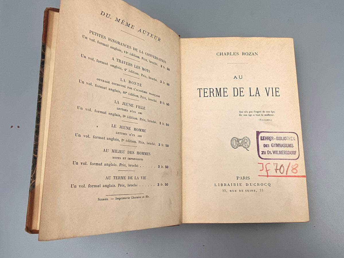 * 3x ANTIK BUCH CHARLES ROZAN 1887 TERME DE LA VIE CONVERSATION LES MOTS: