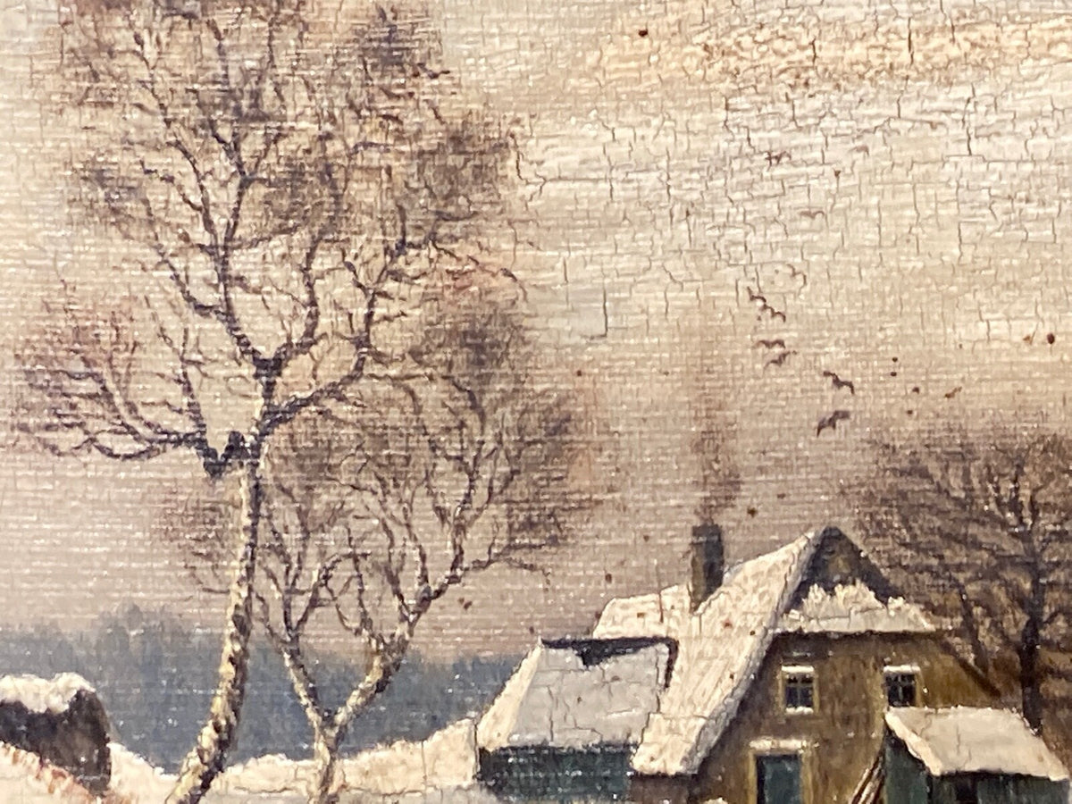 GEMÄLDE ÖL LEINWAND WINTERLANDSCHAFT A.WEISS 1915 MINIATUR MÜHLE