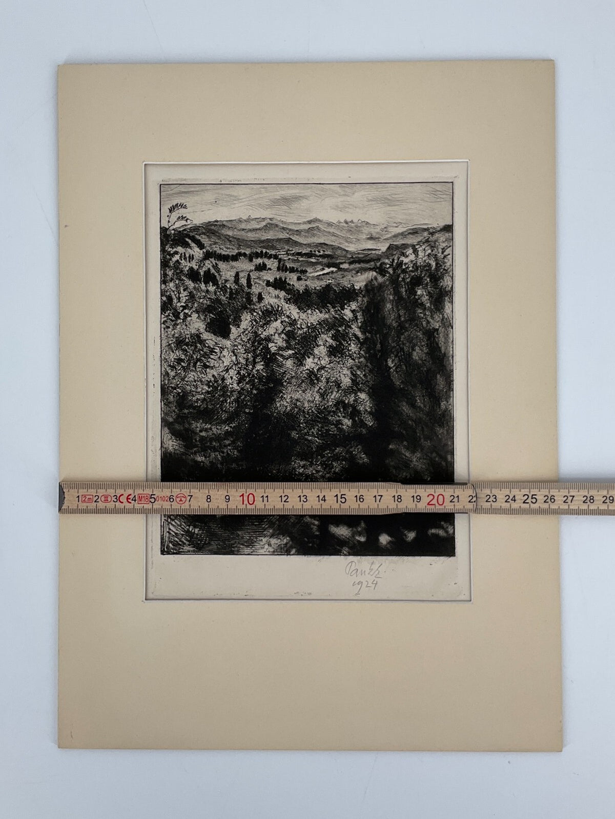 *RADIERUNG BERNHARD PANKOK HÜGELIGE LANDSCHAFT BLICK AUF BAIERBRUNN 1924 SIGNIER
