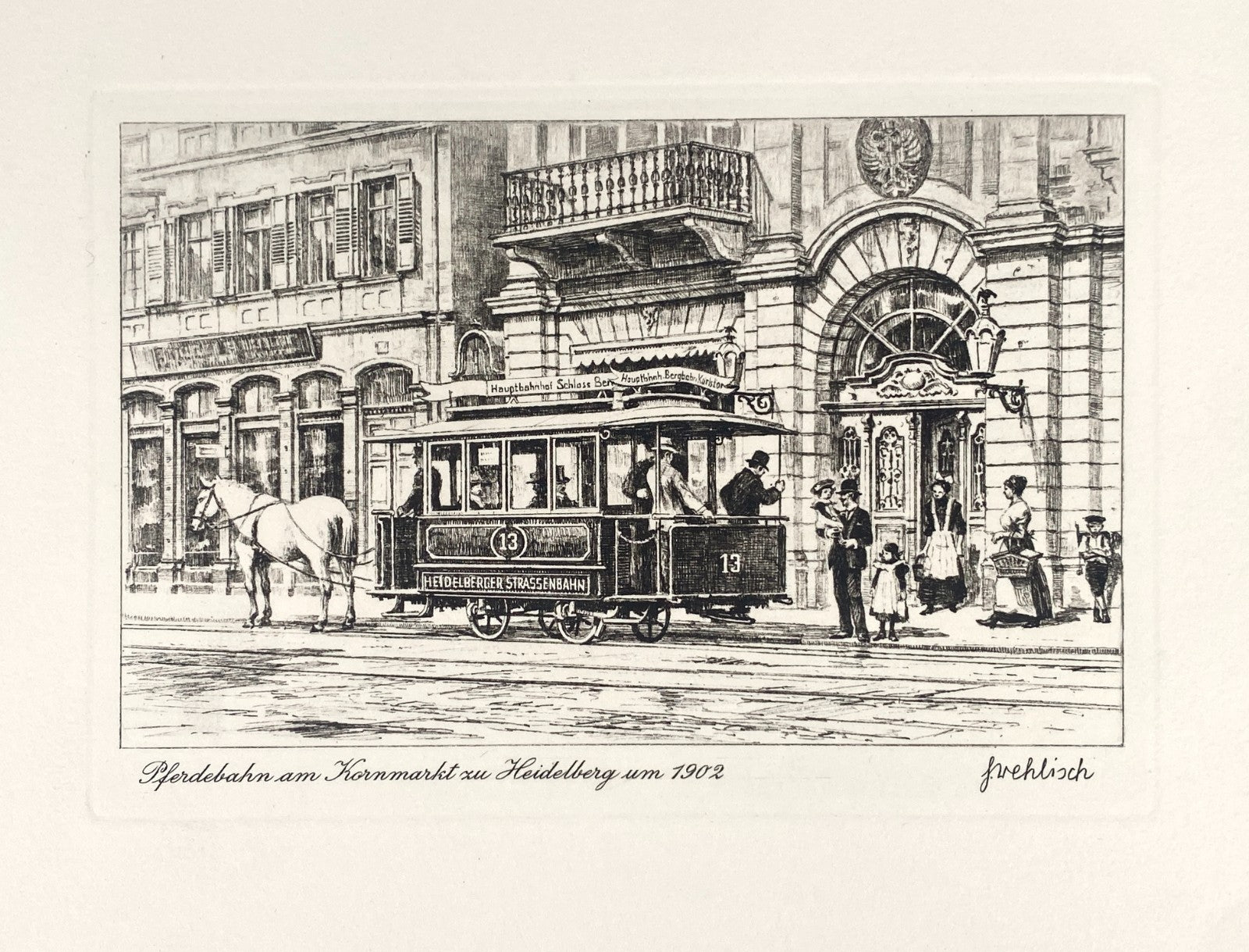 *2x RADIERUNG HEINZ WEHLISCH HEIDELBERG ANSICHTEN PFERDEBAHN MARKTPLATZ ORIGINAL