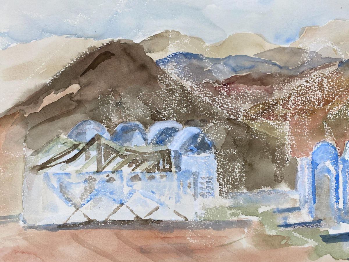 *AQUARELLGEMÄLDE LANDSCHAFT NAHOST NAHER OSTEN WÜSTE HÄUSER SIGRID HANNSE UNIKAT