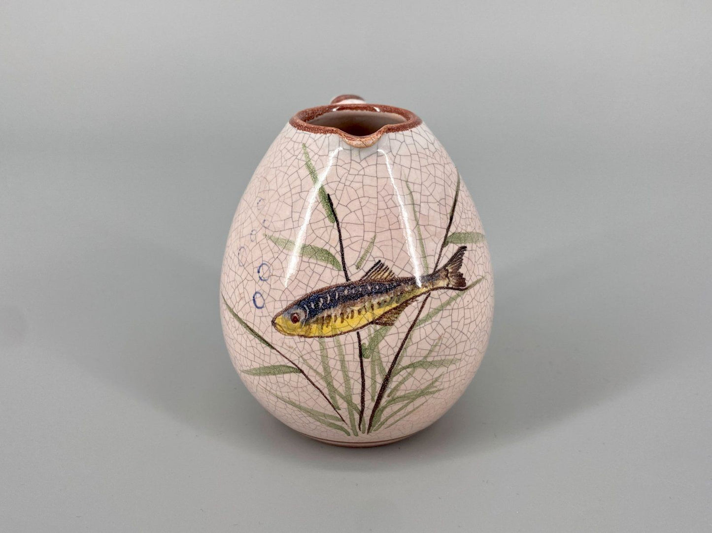 * 3 KLEINE KRÜGE TONKRUG VASE KERAMIK SIENA FISCH BLAU VINTAGE