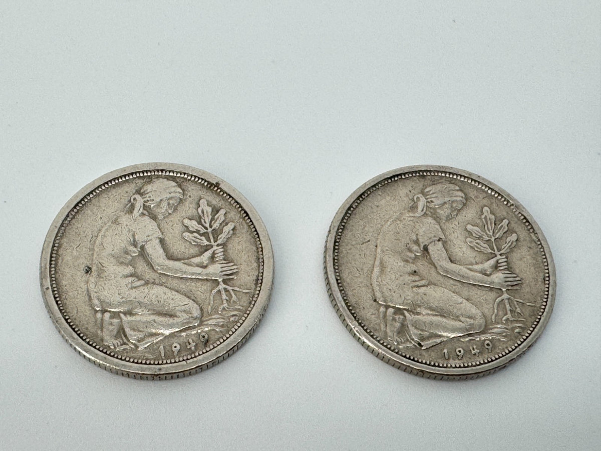 2x 50 PFENNIG MÜNZEN BANK DEUTSCHER LÄNDER SELTEN PRÄGESTÄTTE  D G 1949