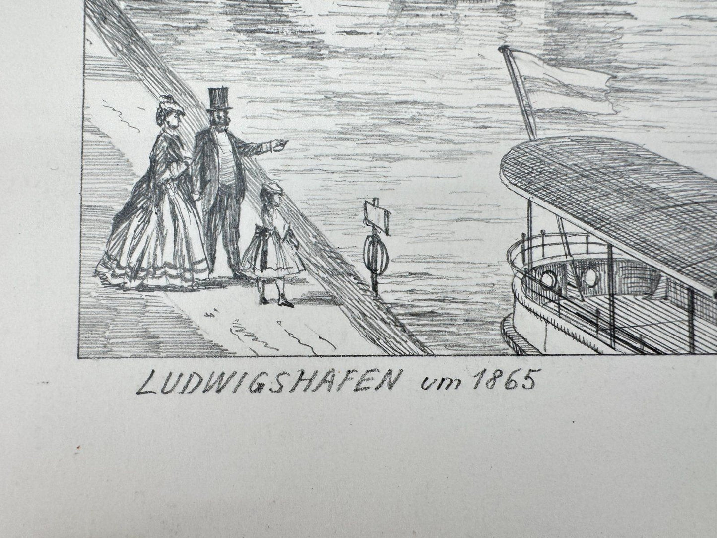 * HEINZ WEHLISCH ZEICHNUNG LUDWIGSHAFEN UM 1865 ANSICHT SIGNIERT