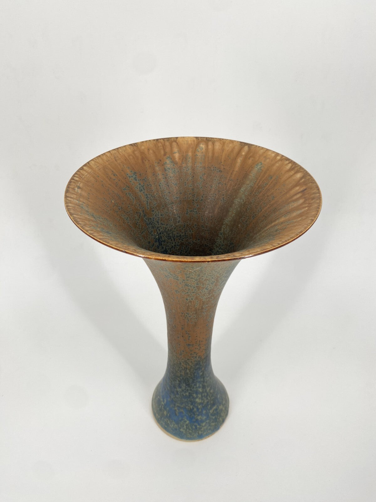 * STUDIO KERAMIK HELMUT SCHWABE VASE BLAU BRAUN KONKAV 30 CM VINTAGE