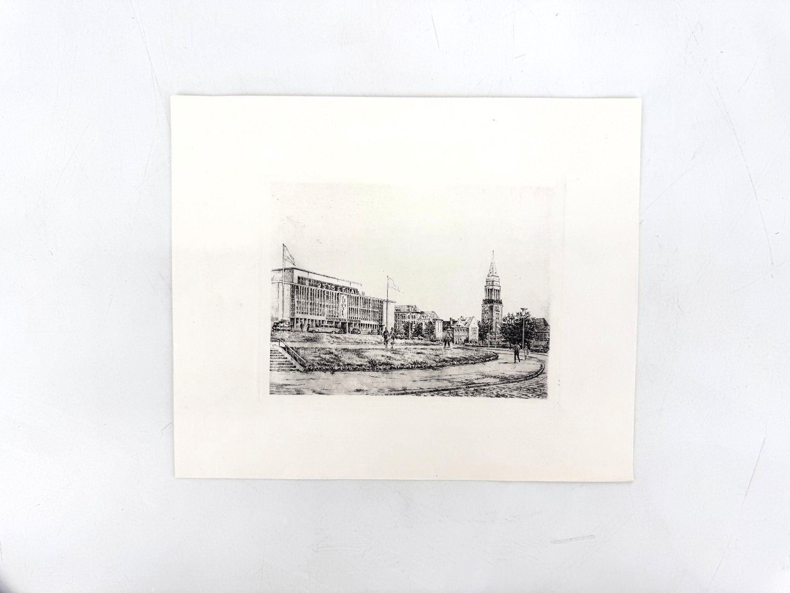* GRAFIK DRUCKGRAFIK KIEL OSTSEEHALLE RATHAUSTURM 60ER WEHLISCH