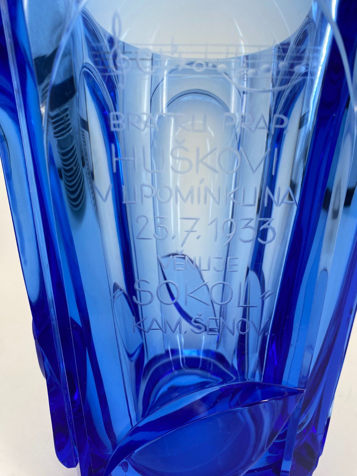 * VASE KRISTALLGLAS ART DECO TSCHECHIEN SOKOL GLAS BLAU