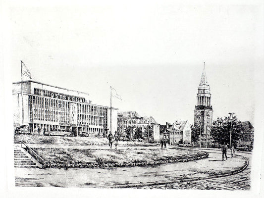 * GRAFIK DRUCKGRAFIK KIEL OSTSEEHALLE RATHAUSTURM 60ER WEHLISCH