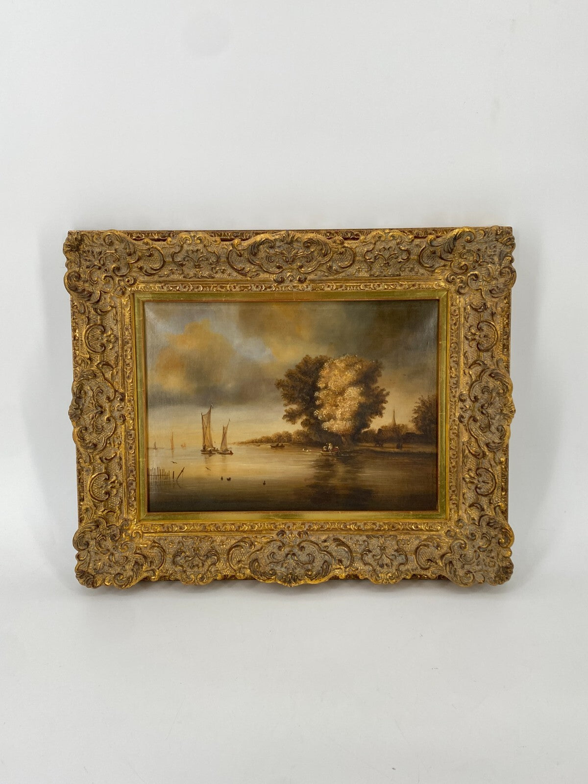 * ÖLGEMÄLDE LANDSCHAFT MIT FISCHER HANNA GOSZCZYNSKA 1985 VINTAGE