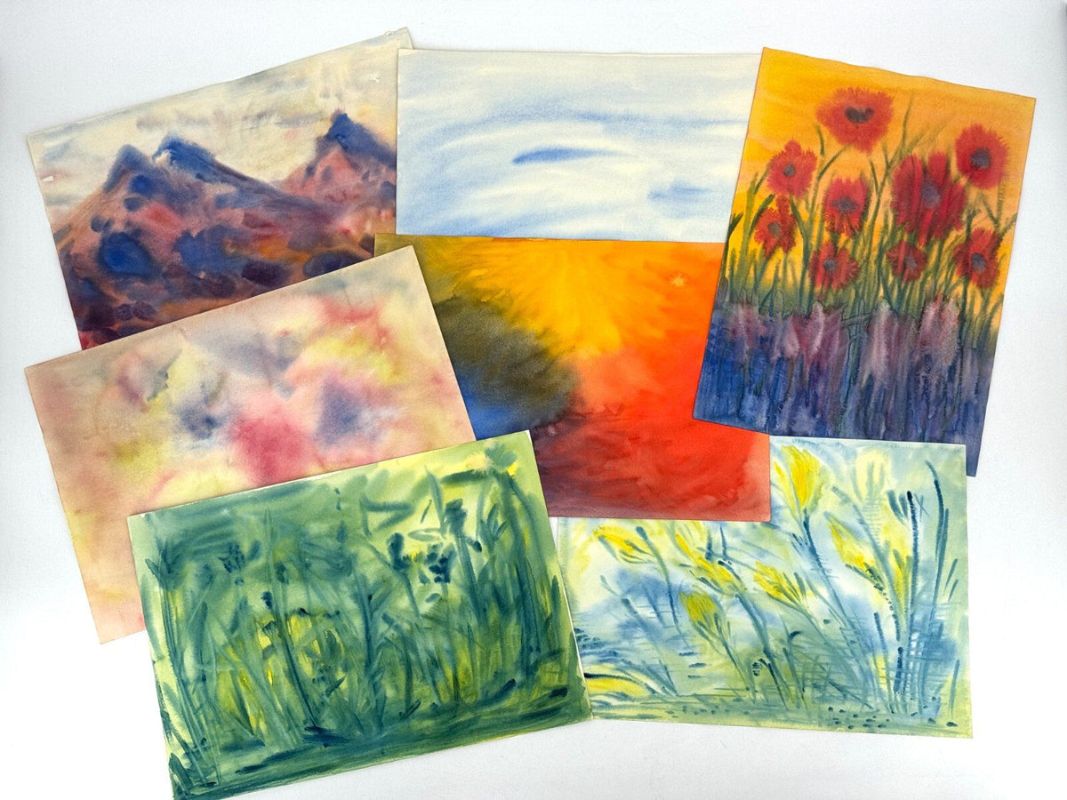 *15x GEMÄLDE AQUARELL NATUR BLUMEN LANDSCHAFT ABSTRAKT FARBENFROH