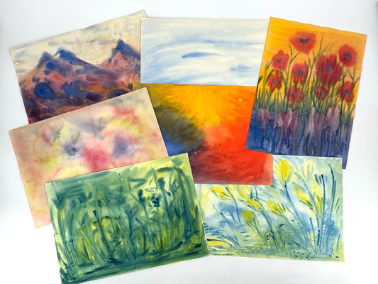 *15x GEMÄLDE AQUARELL NATUR BLUMEN LANDSCHAFT ABSTRAKT FARBENFROH