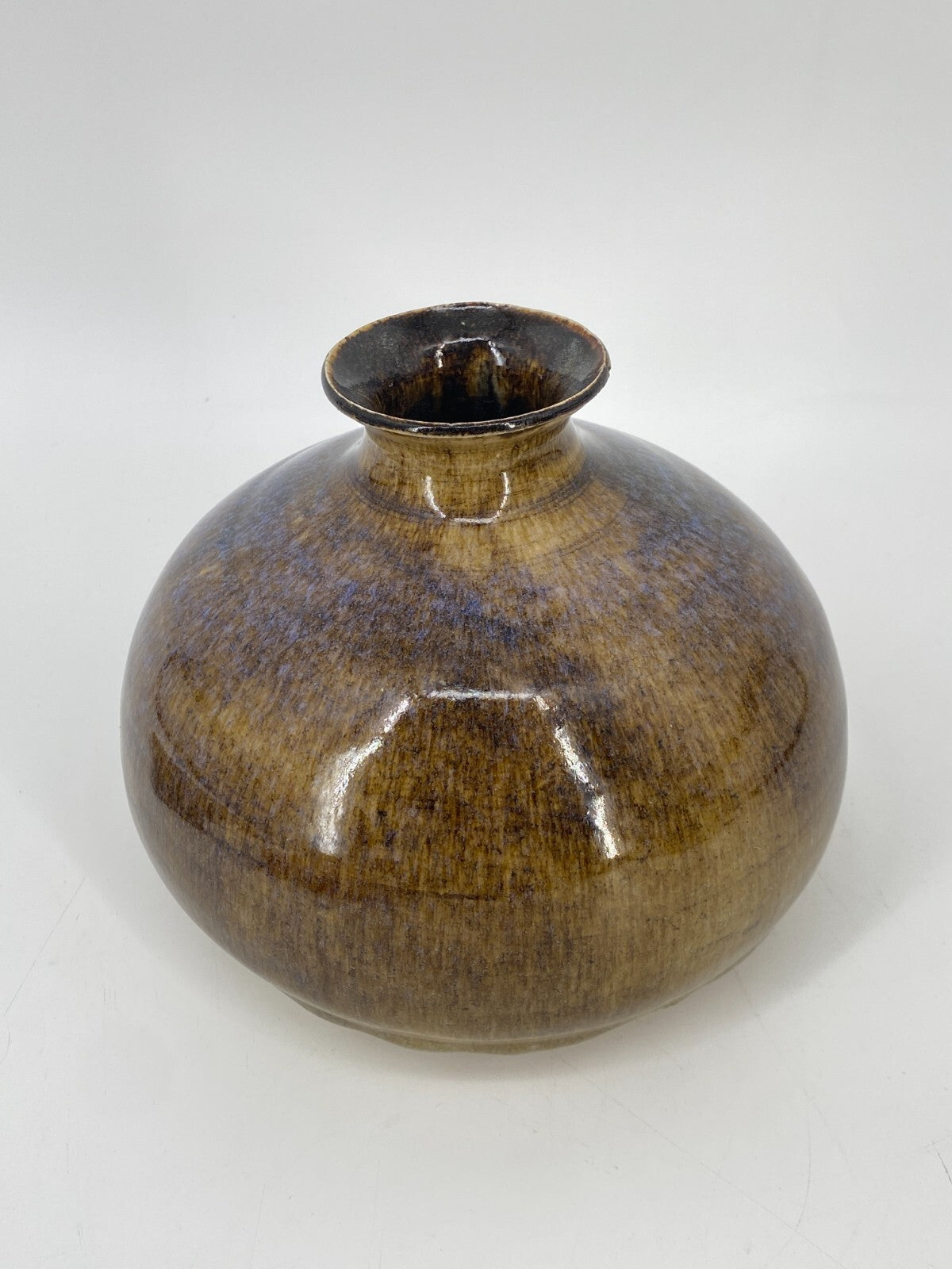 * STUDIOKERAMIK KUGEL VASE MID CENTURY SIGNIERT BRAUN BLAU VINTAGE KERAMIK