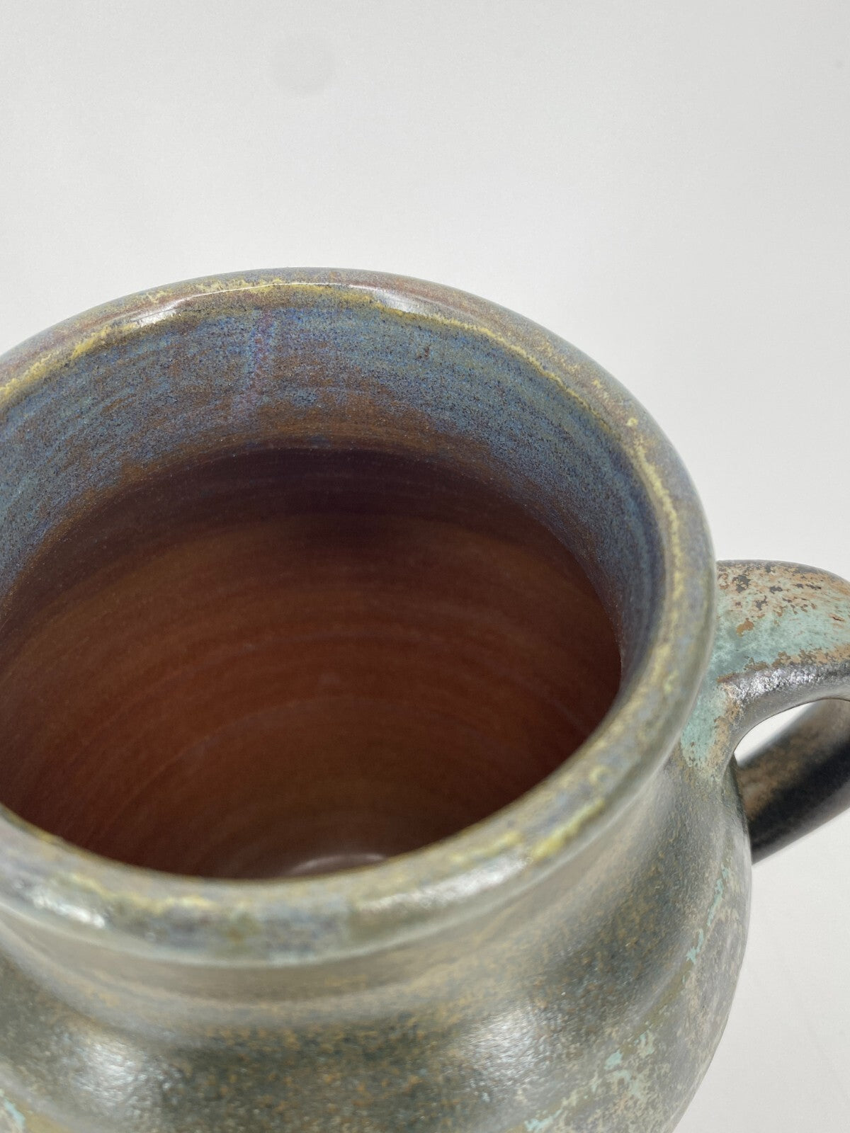 * STUDIO KERAMIK HENKEL VASE AMPHORE KRUG GEFÄß GRÜN BRAUN 15,5CM VINTAGE