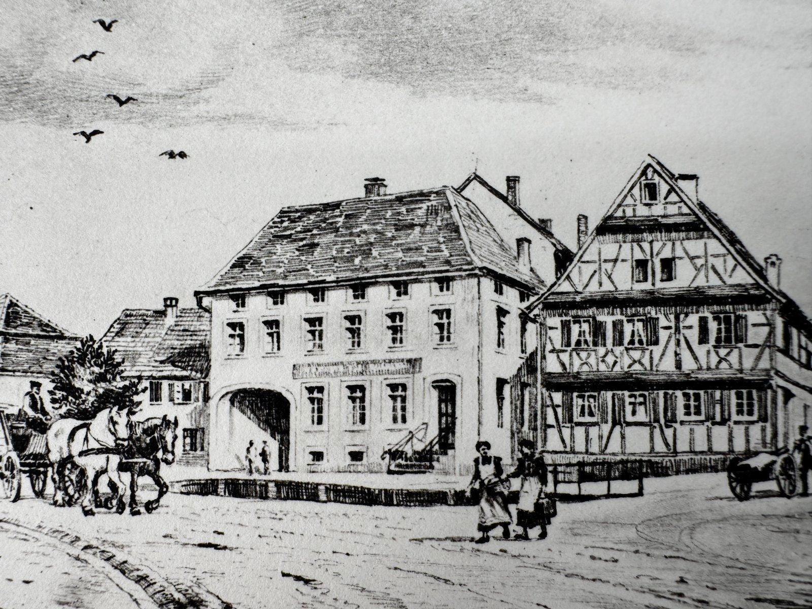 * HEINZ WEHLISCH ORIGINAL RADIERUNG OFFERSWEIER UM 1905 ANSICHT