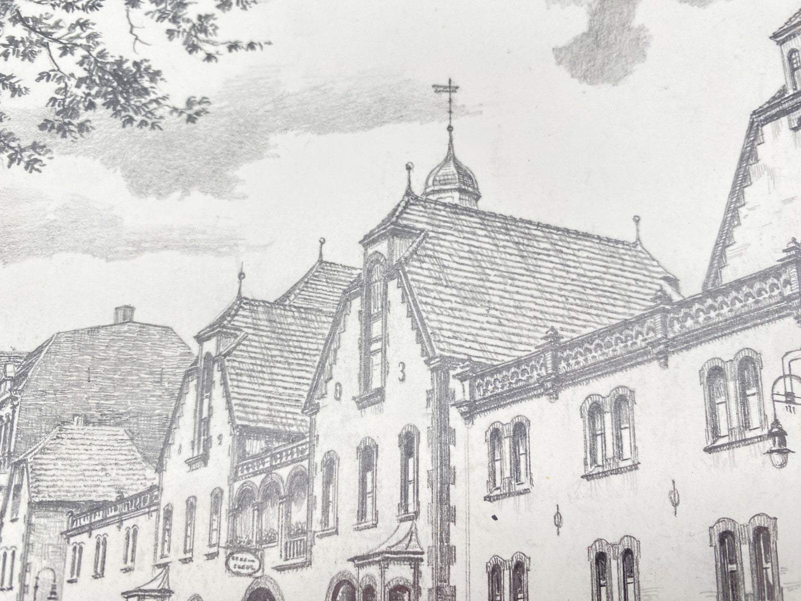 HEINZ WEHLISCH ZEICHNUNG GELSENKIRCHEN STÄDTISCHE BADEANSTALT 1915 HANDSIGNIERT