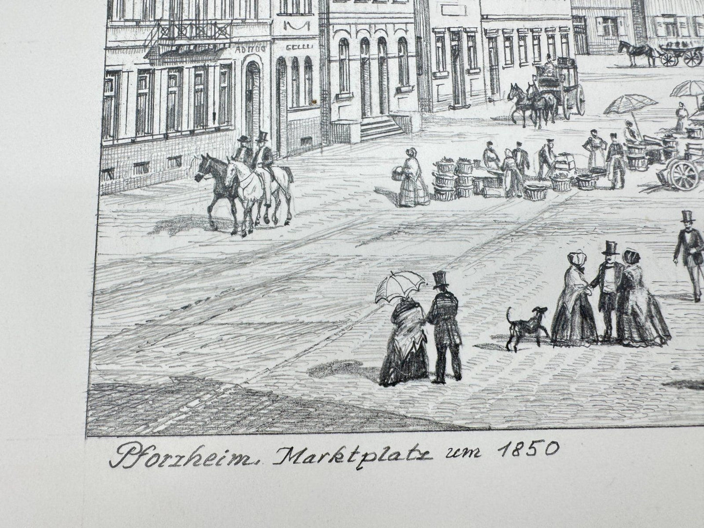 * HEINZ WEHLISCH ZEICHNUNG PFORZHEIM MARKTPLATZ 1850 ANSICHT SIGNIERT