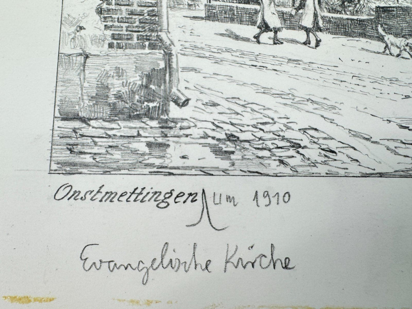 * HEINZ WEHLISCH ZEICHNUNG ONSTMETTINGEN KIRCHE 1910 ANSICHT SIGN