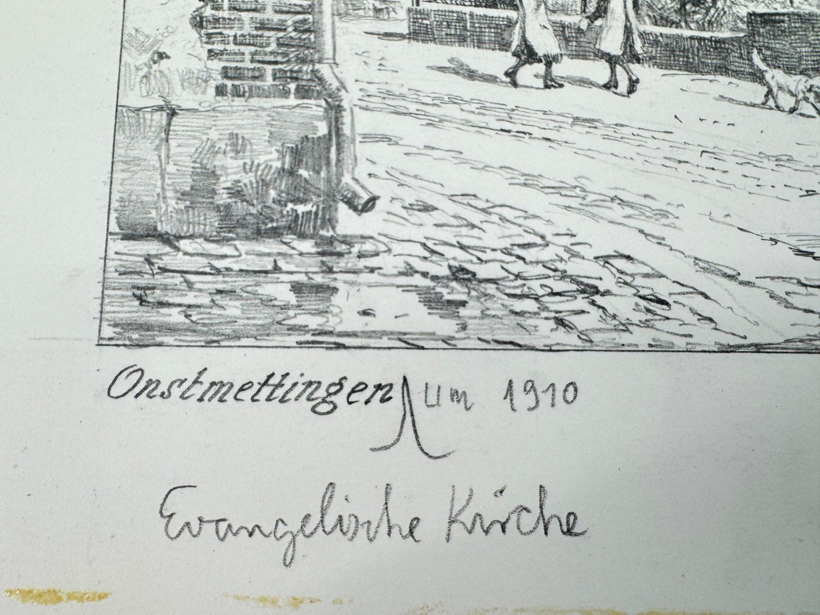 * HEINZ WEHLISCH ZEICHNUNG ONSTMETTINGEN KIRCHE 1910 ANSICHT SIGN