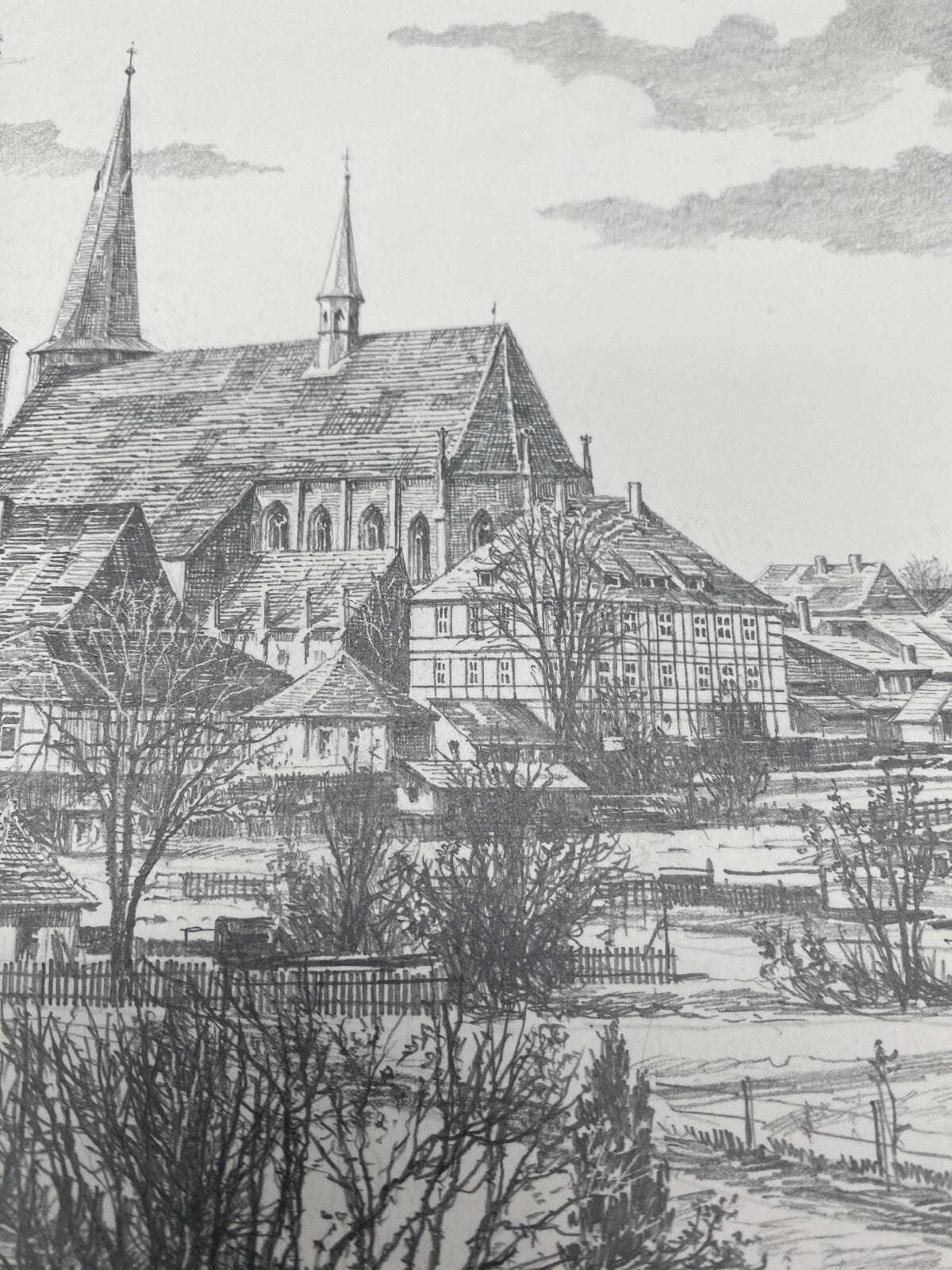 HEINZ WEHLISCH ZEICHNUNG DUDERSTADT EICHSFELD ST CYRIAKUS OBERKIRCHE HANDSIGNIER