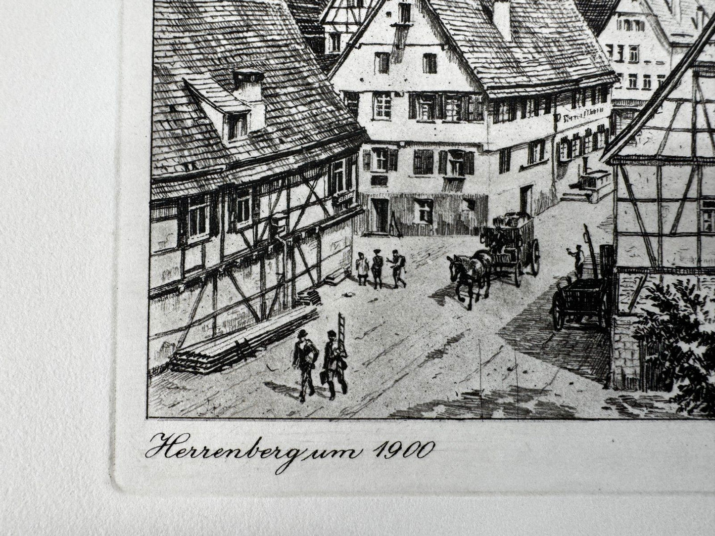 * HEINZ WEHLISCH ORIGINAL RADIERUNG HERRENBERG UM 1900 ANSICHT