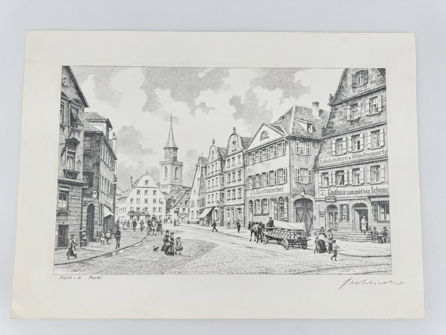* HEINZ WEHLISCH ZEICHNUNG FÜRTH MARKT ANSICHT SIGNIERT