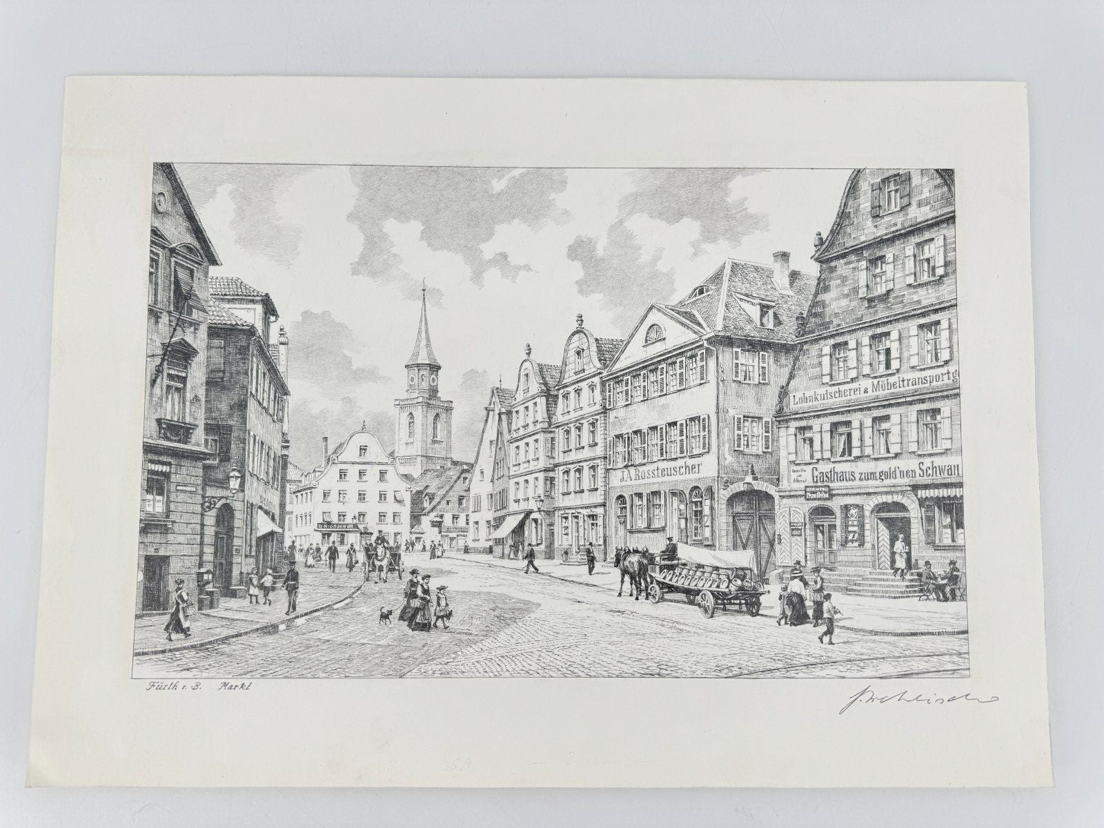 * HEINZ WEHLISCH ZEICHNUNG FÜRTH MARKT ANSICHT SIGNIERT