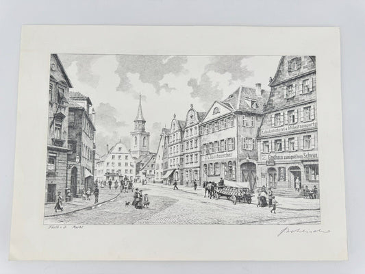 * HEINZ WEHLISCH ZEICHNUNG FÜRTH MARKT ANSICHT SIGNIERT
